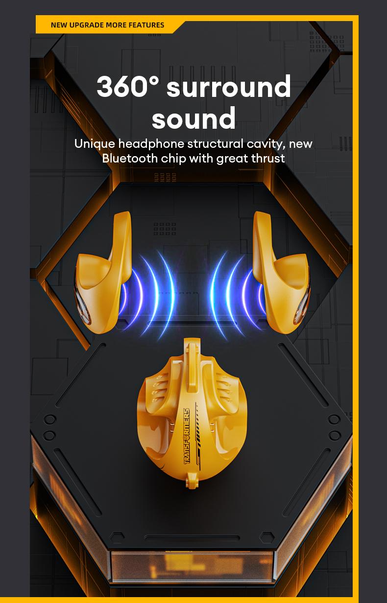 Transformers TF-T07 OWS Spatial Surround Sound Earbuds with Call Noise Canceling Mic, Audio and Video Electronic Headphones for Music & Phone Calls