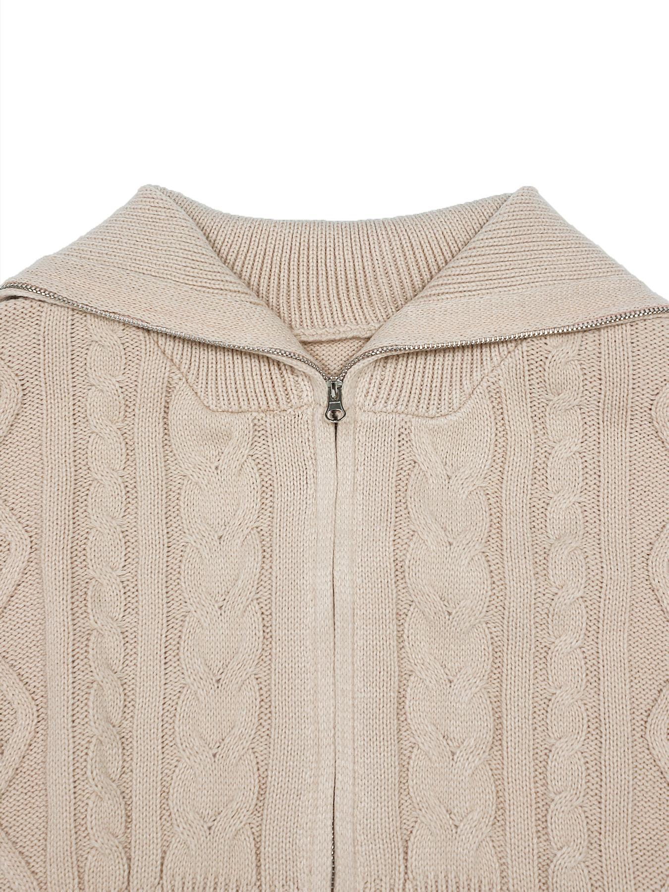 Women's Fall Winter Street Style Zipper Collar Cardigan, Fashion Casual Versatile Solid Color Sweater Coat, Ladies Outerwear