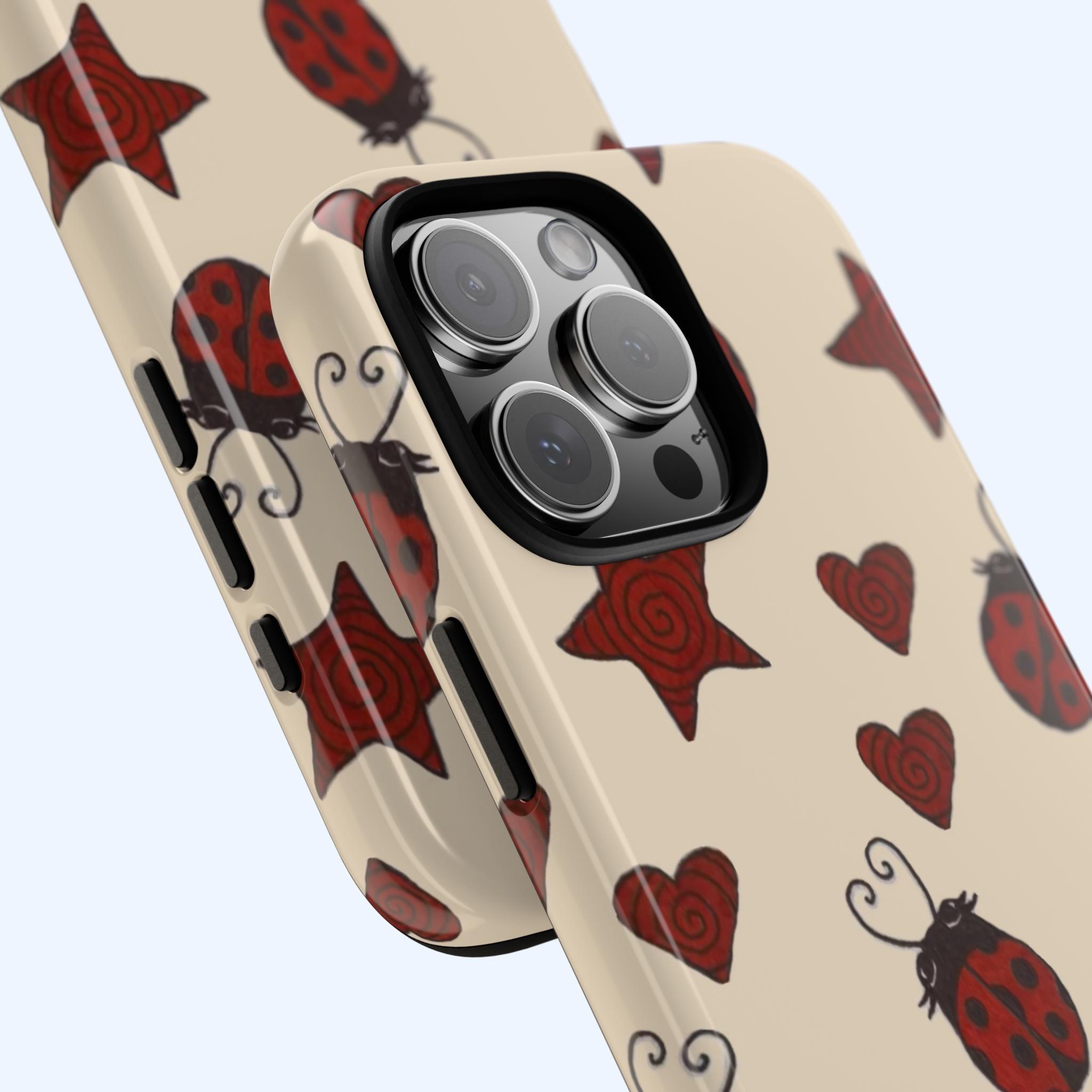 Cute star seven-star ladybug pattern double-layer Protective phone case, compatible with iPhone17, 16, 15, 14, 13, 12, 11Pro Max, Plus, Air, the perfect gift for family and friends New Year, Christmas, Valentine's Day, birthday