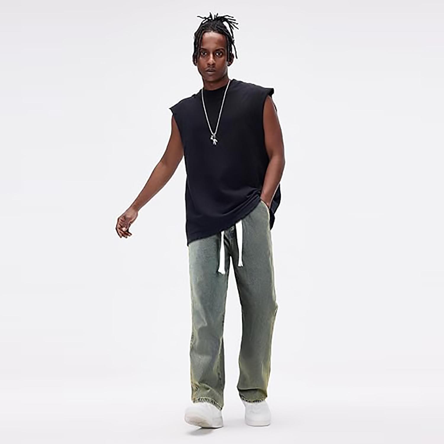 Men's Straight Leg Denim Pants Loose Fit Wide Leg Baggy Jeans Hip Hop Streetwear Trousers