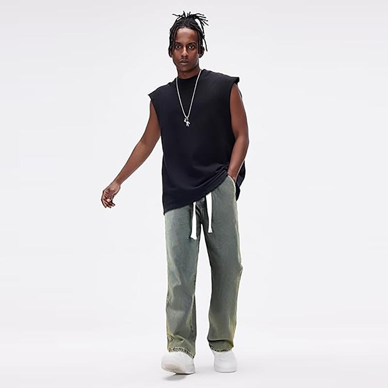 Men's Straight Leg Denim Pants Loose Fit Wide Leg Baggy Jeans Hip Hop Streetwear Trousers