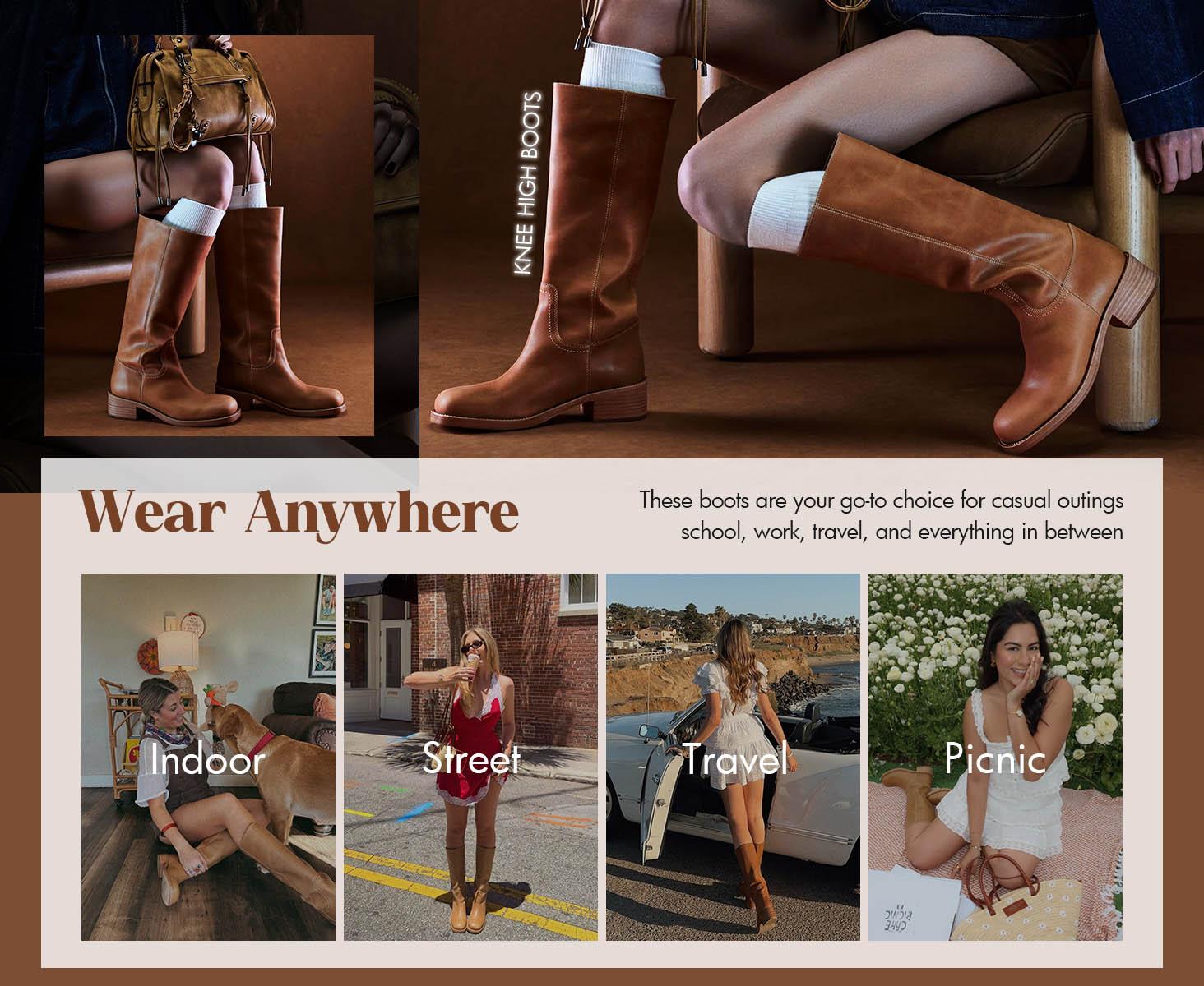 Coutgo Women's Knee High Boots Square Toe Chunky Block Heel Tall Boots Comfortable Low Heel Shoes