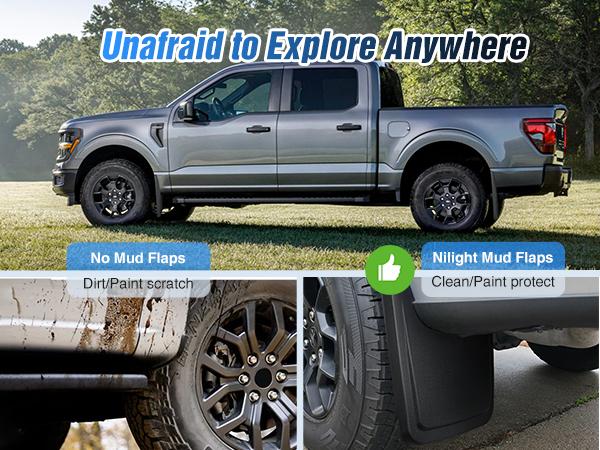 Nilight Mud Flaps for Ford F150 2021 2022 2023 2024 2025, No Drilling Precision Fit Exterior Accessories Heavy-Duty Splash Guards Protection, Front & Rear Set Truck Black Automotive Vehicle dealsforyoudays Wheel