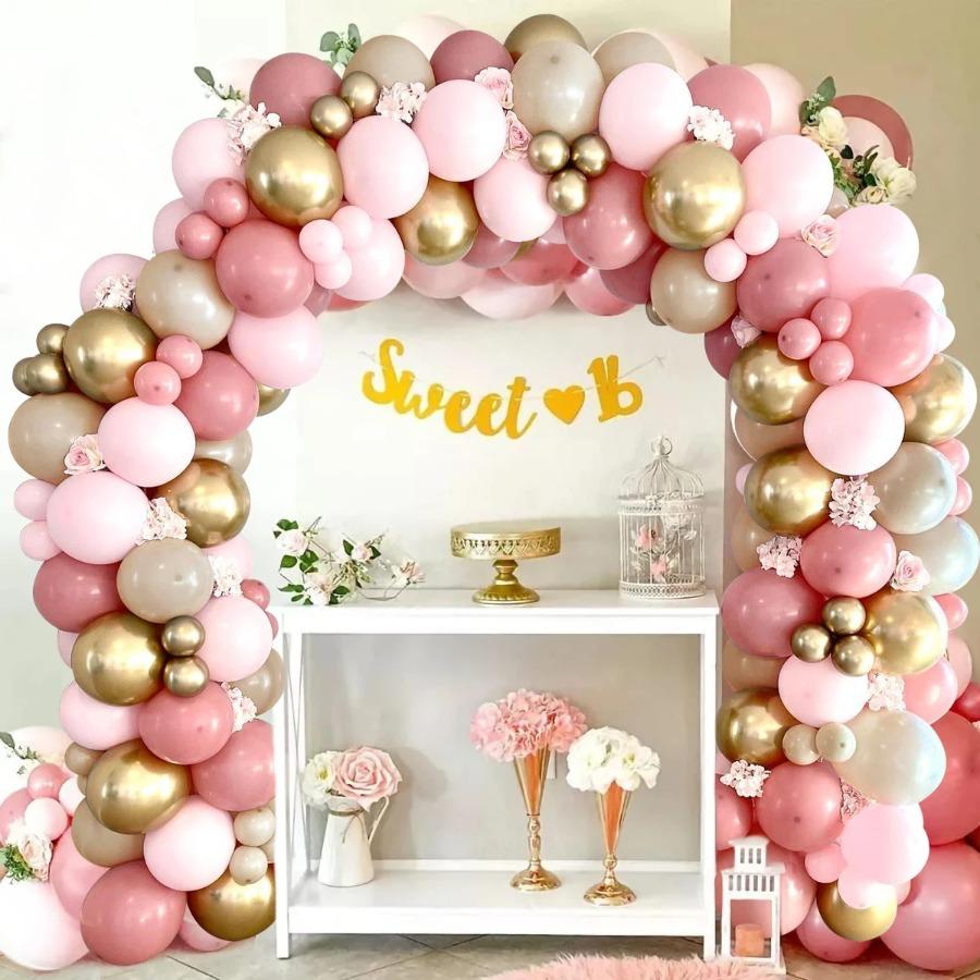 117Pcs Pink Gold Sand White Latex Balloon Set Suitable for Birthday Parties, Weddings, Valentine's Day Party Decoration