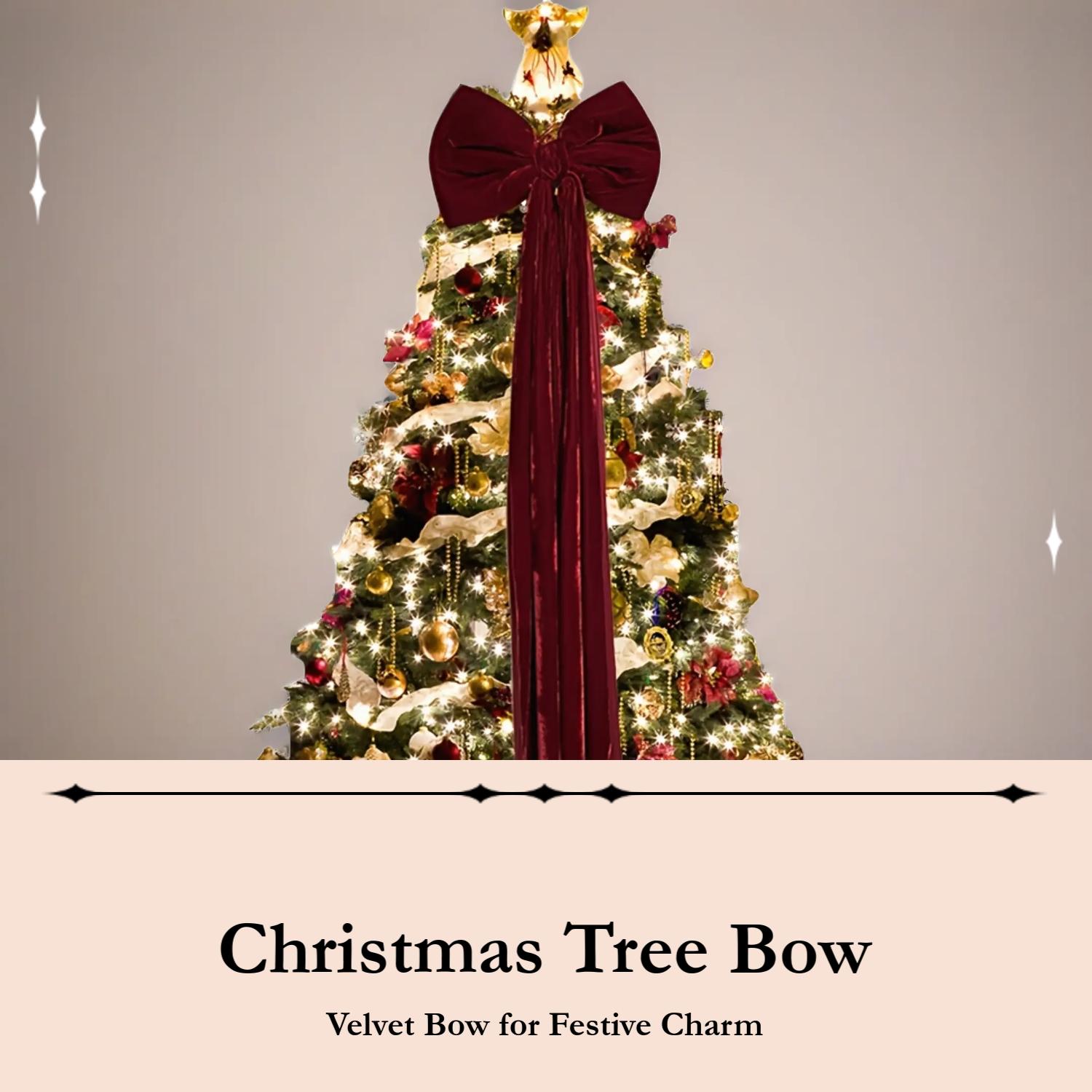 1 Valentine's Day Home Decor Bow Large Red Christmas Tree Top Velvet Bow Valentine's Day Ornament Christmas Wreath Bow for Family Gatherings, Weddings, Cars and Festive Decorations