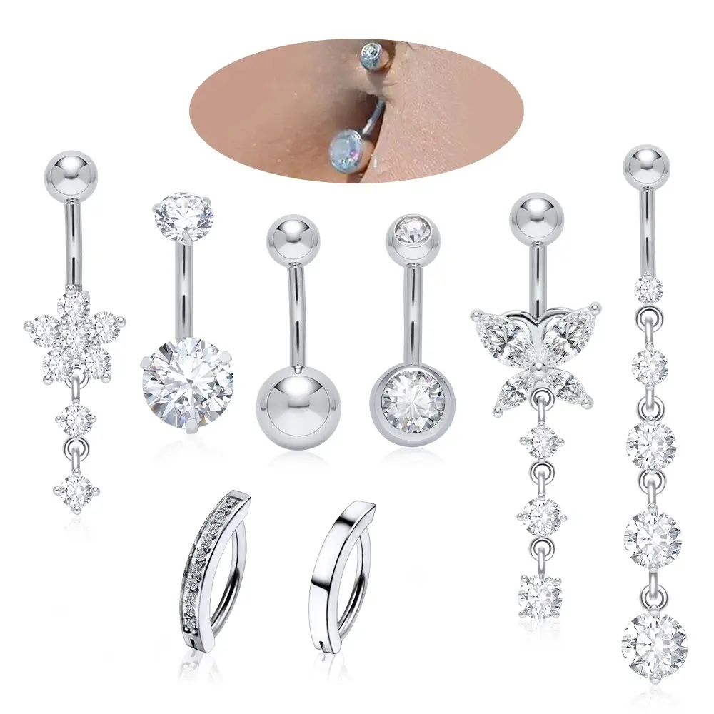 Professional Unisex Belly Button Piercing Kit with Threaded Hook Navel Rings, Aftercare Guide, Complete Starter Set for Safe Party Wear Piercing (No Hyperbole)