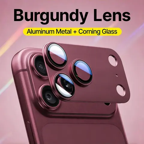 Burgundy Aluminum Alloyl Ring Camera Protector Cap for IPhone 18 Pro Max 17 Pro Max Tempered Glass Lens Protection Accessories