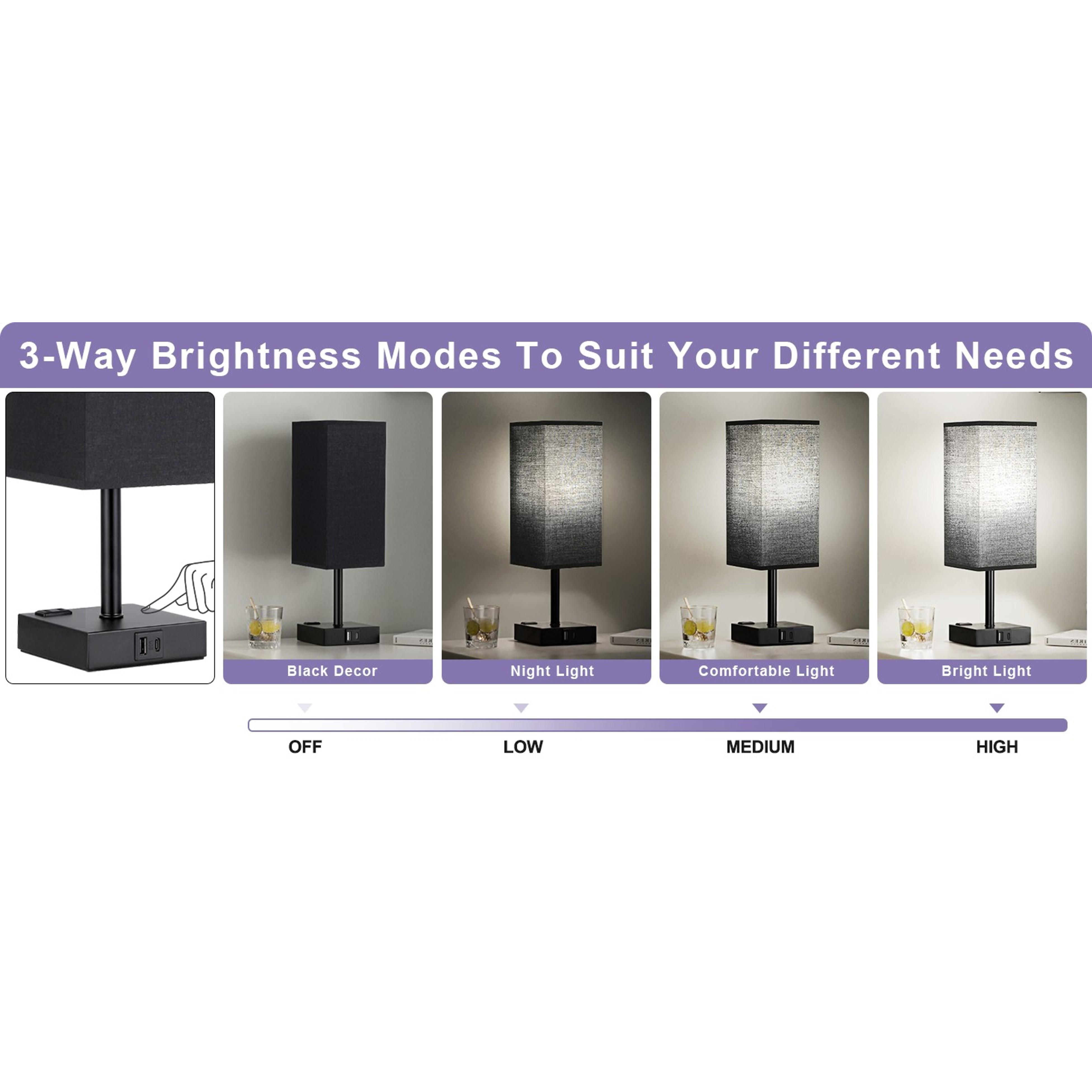 Black Lamp for Bedroom-Touch Lamp with USB-C+A and AC Outlets,3 Way Bedside Nightstand Square Table Lamp for Kids, Guest Room Living Rroom,Office, 800 Lumens 5000K Daylight Bulbs Included Black Lamp for Bedroom-Touch Lamp with USB-C+A and AC Outlets,3 Way Bedside Nightstand Square Table Lamp for Kids, Guest Room Living Rroom,Office, 800 Lumens 5000K Daylight Bulbs Included