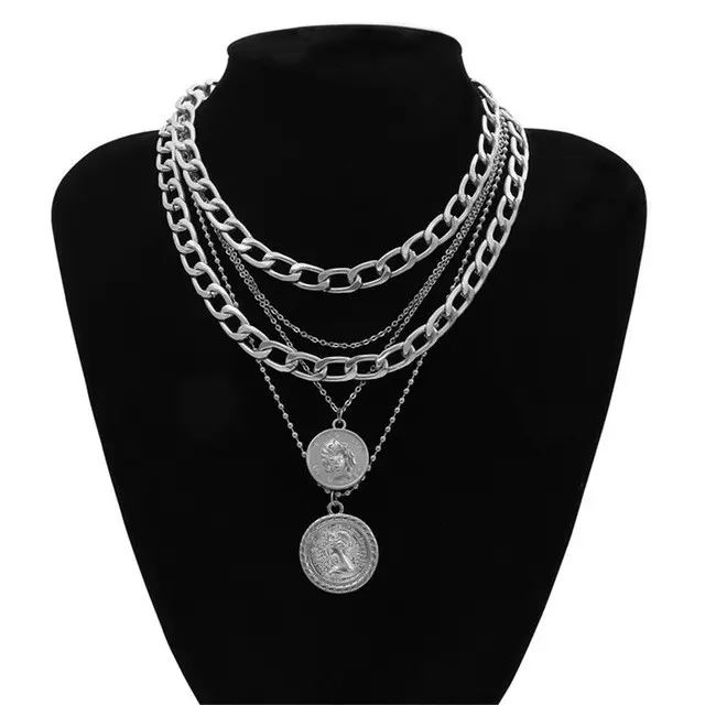 Silver Metal Human Like Coin Necklace 01