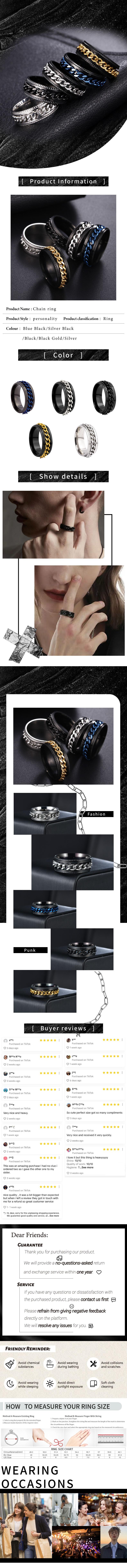 Men's Vintage Stainless Steel Link Anxiety Ring Simple Punk Fashion Chain Turnable Ring