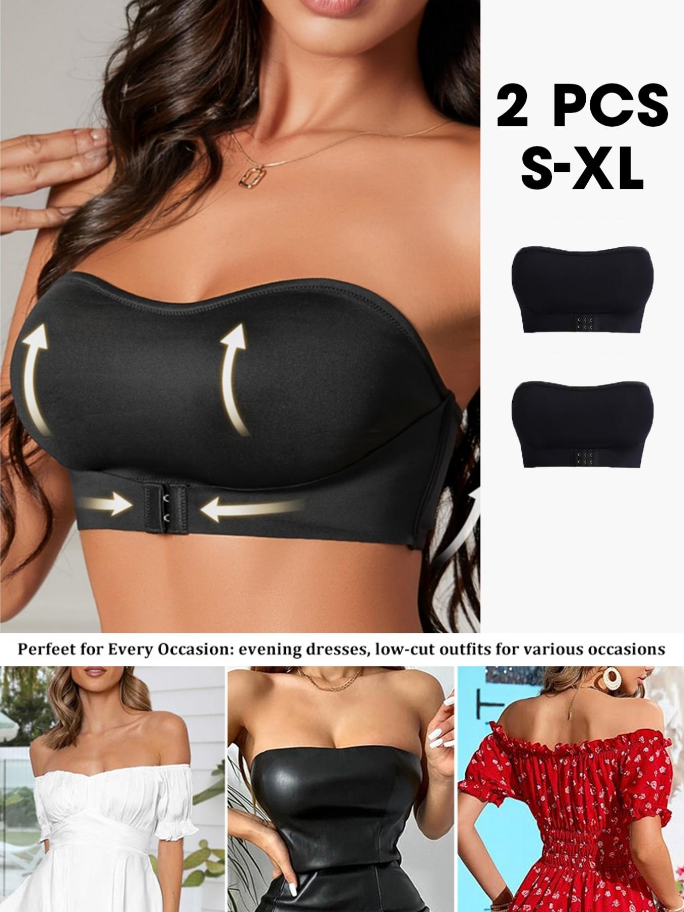 Women's Seamless Wireless Support Bra, 2 Pack Front Buckle Design, Single Shoulder Pad, Anti-Slip Function, Comfortable Fashion, Seamless Strapless Bra