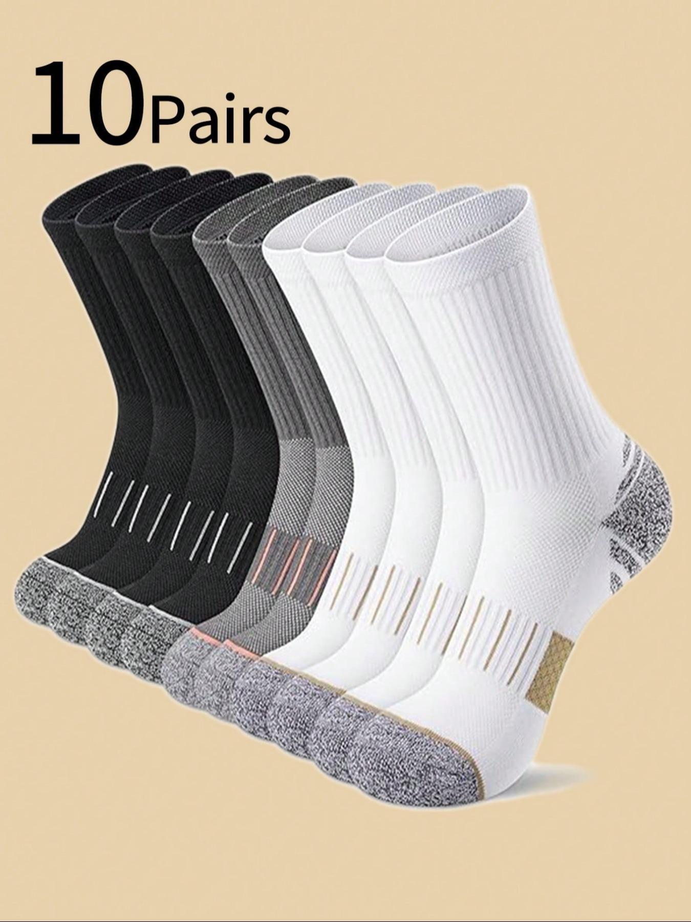 10 Pairs Men's Sports Socks, Shockproof Non-Slip Crew Socks, Breathable Moisture-Wicking, Marathon Running, Basketball, Soccer Socks