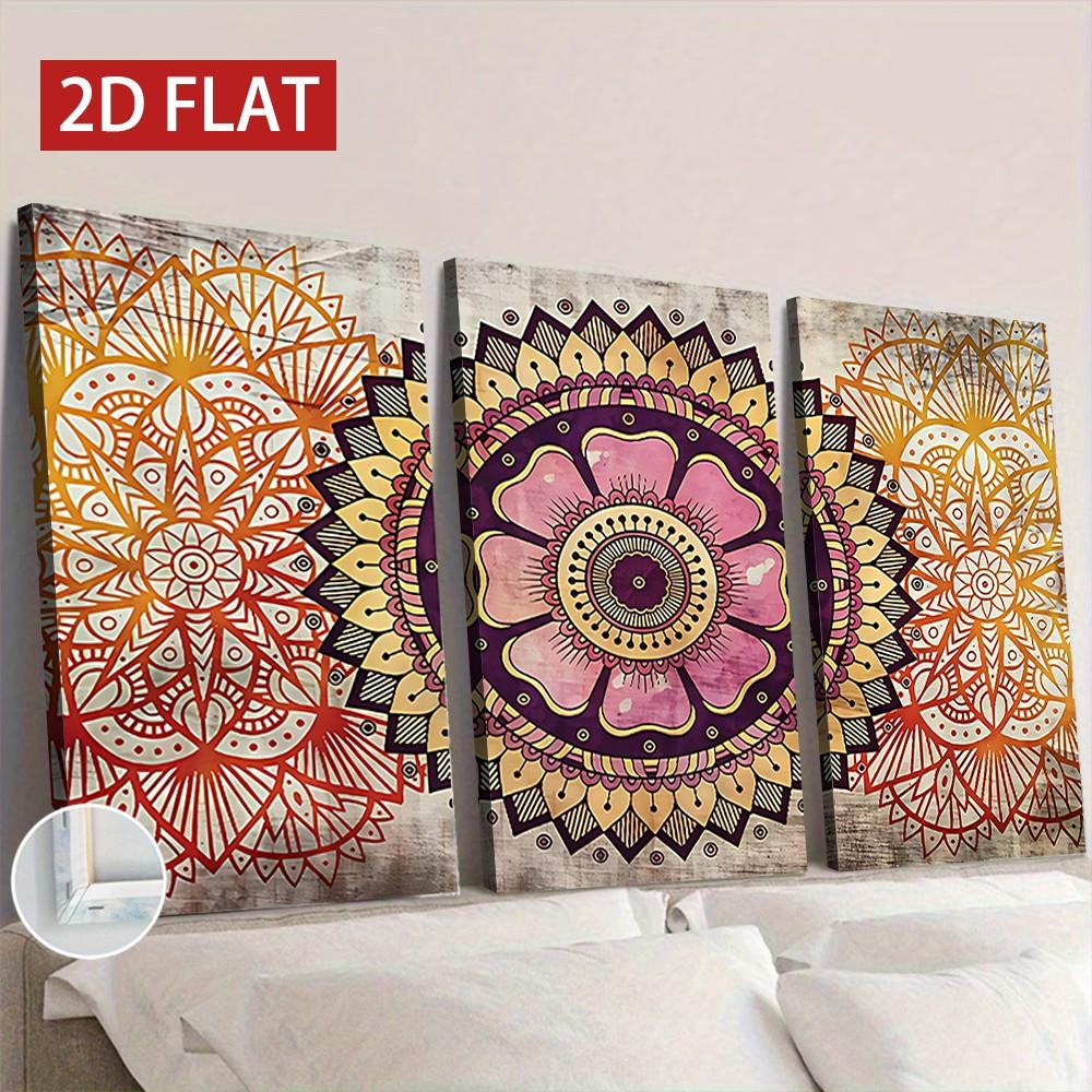 3pcs Mandala Pattern Decorative Wall Art, Vintage Style Wooden Frame Canvas Prints, Living Room Sofa Background, Home/bed & Breakfast/office Decoration
