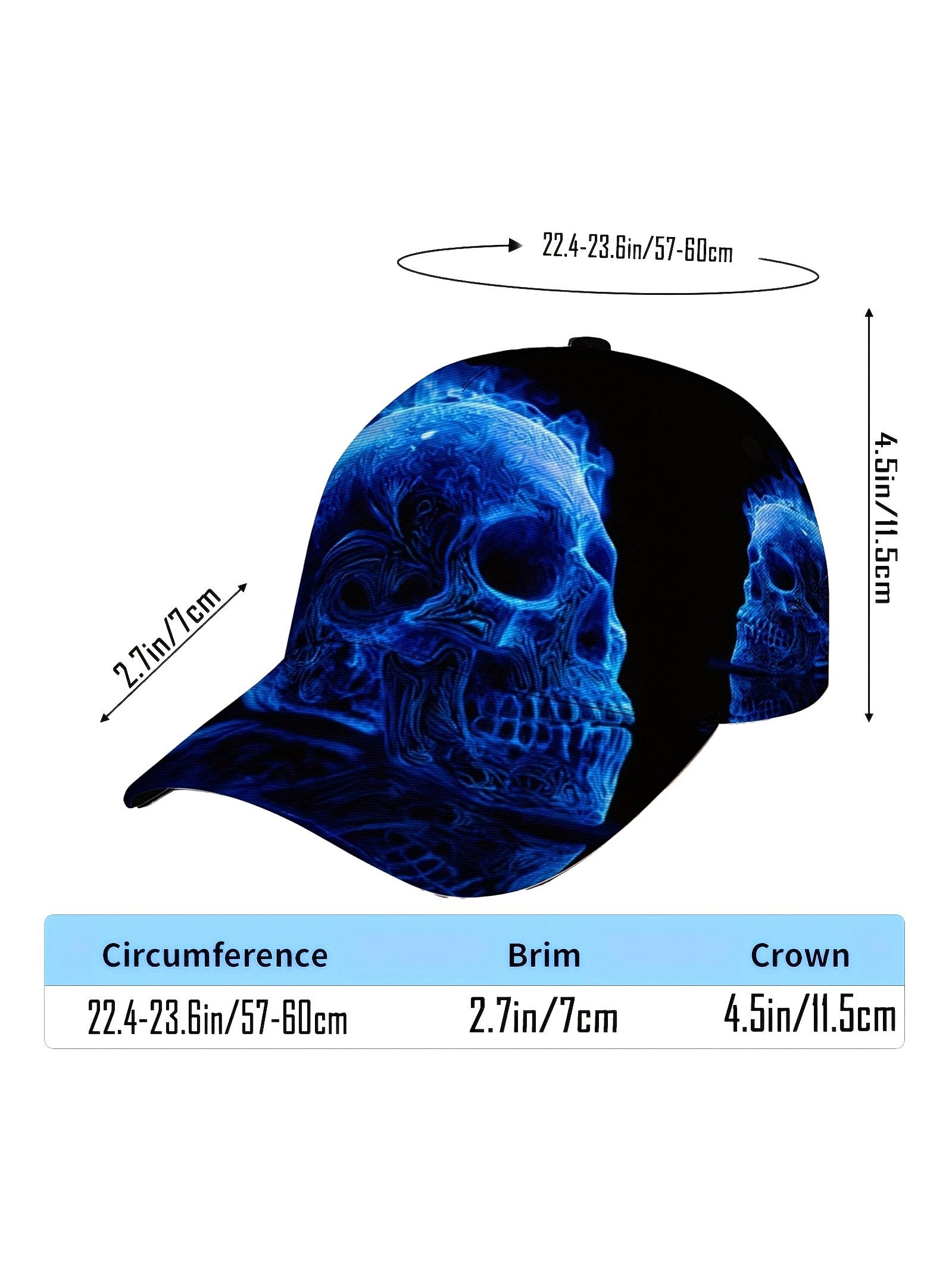 Adjustable Baseball Cap, Blue Flame Skull Print, Lightweight Polyester, Foldable Breathable, Unisex Casual Hat