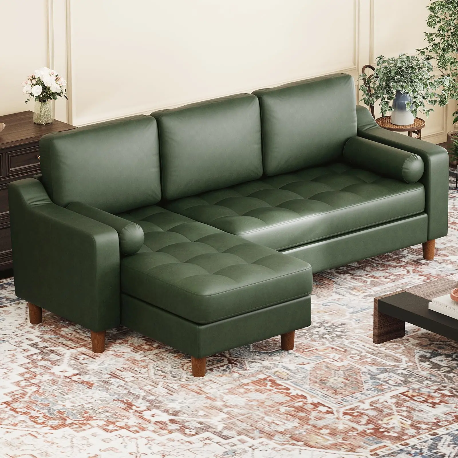 Garvee 88.9" L-Shape Modular Sectional Sofa with Convertible Chaise, Deep Seat, Modern Mid-Century Design, 3-Seater Comfy Faux or Leather Couch for Living Room in Multiple Colors