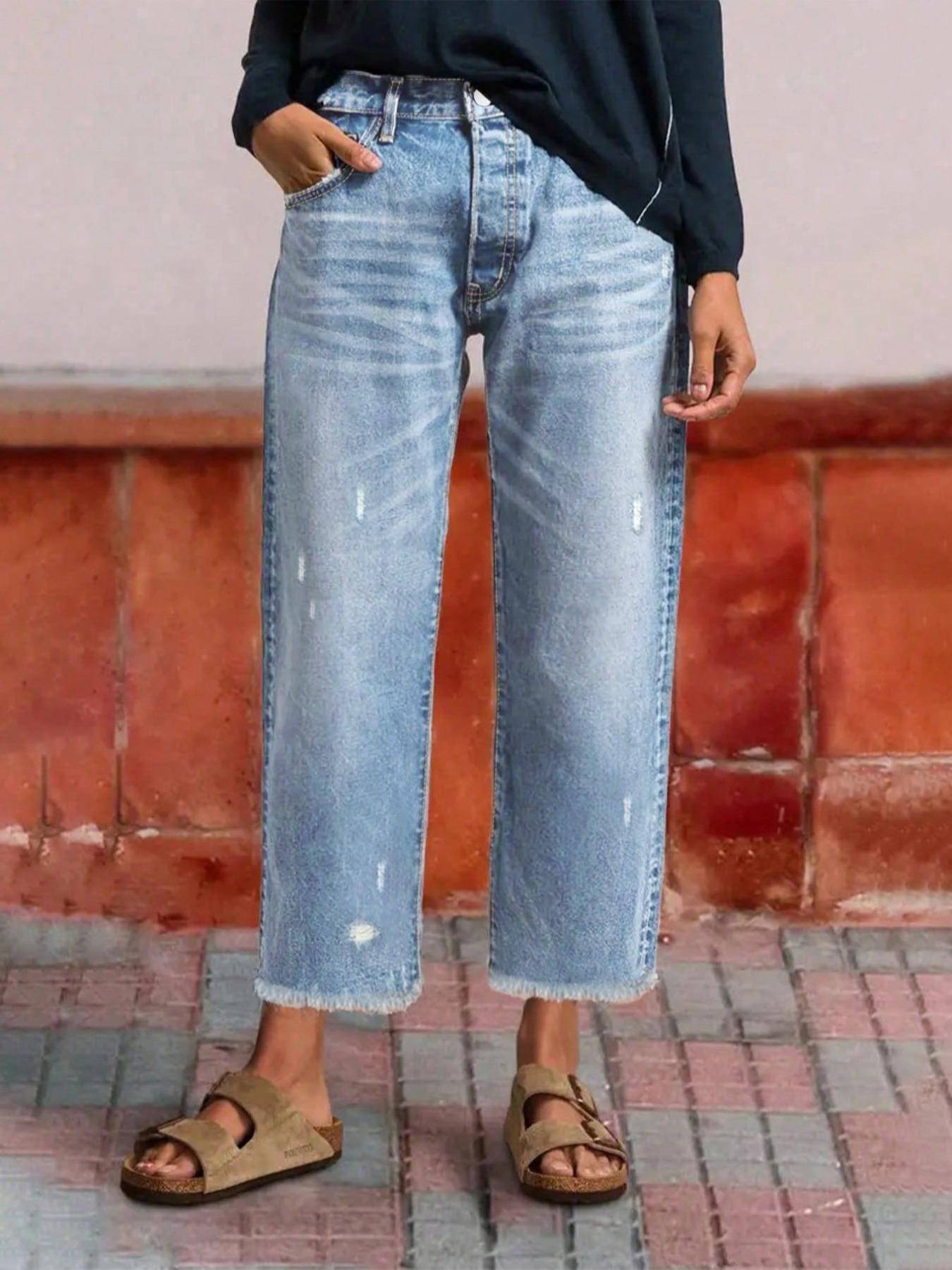 Women's Loose-Fit Denim Jeans, Casual Straight Leg Pants, All-Season Wearable, Bottoms Perfect for Dating & Outdoor Activities