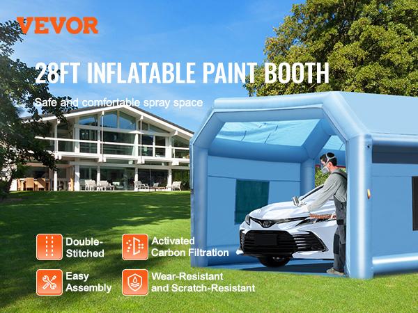 VEVOR Inflatable Paint Booth, 27.9x 15.7x 10.8 ft Inflatable Spray Booth, Portable Car Paint Booth for Small Truck, with 950W+750W Powerful Blowers and Air Filter System, Large Motorcycle, Midsize S