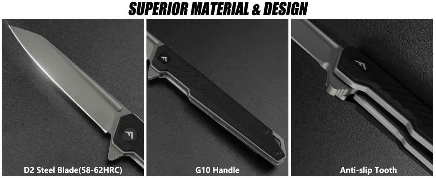 #JumpstartSale FLISSA Folding Knife, Pocket Knife with D2 Steel Blade, G10 Handle, Pocket Clip, Lightweight for Camping, Tactical, Hiking, Hunting, EDC, Daily Use, Outdoor Activities