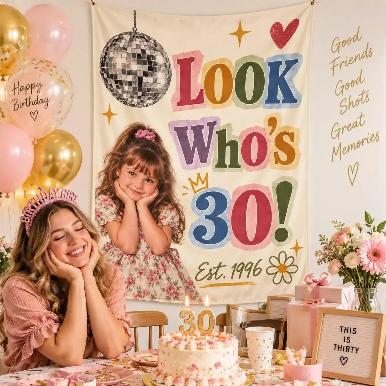 Personalized Photo Birthday Tapestry, Custom Age & Birth Year Party Backdrop, Retro Birthday Wall Decor