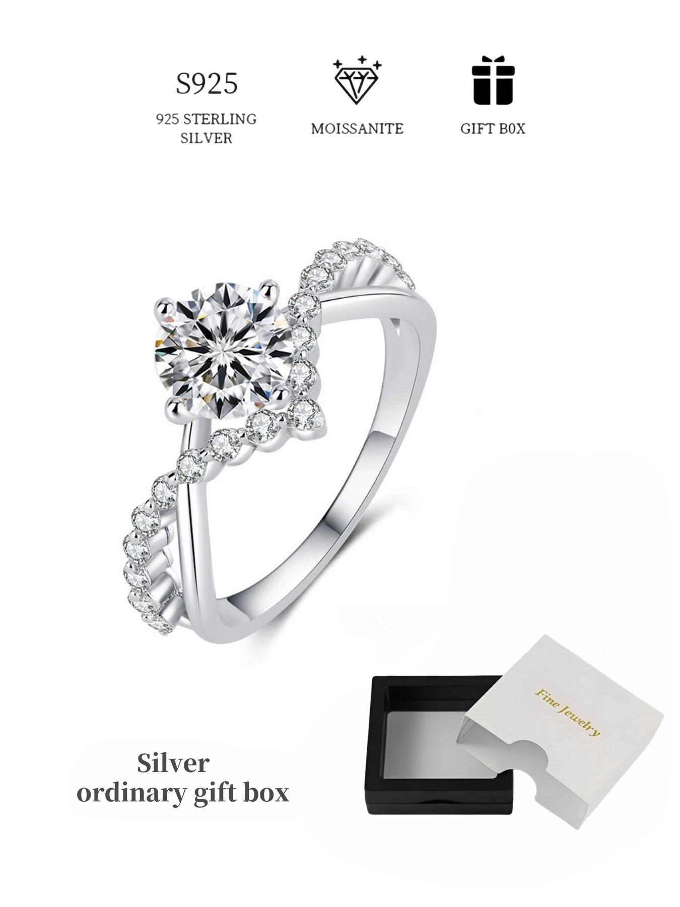 S925 Sterling Silver 1 Carat Synthetic Moissanite Ring, Luxury Wedding Engagement Ring for Women, Trendy All-match & Exquisite Jewelry for Birthday Gift