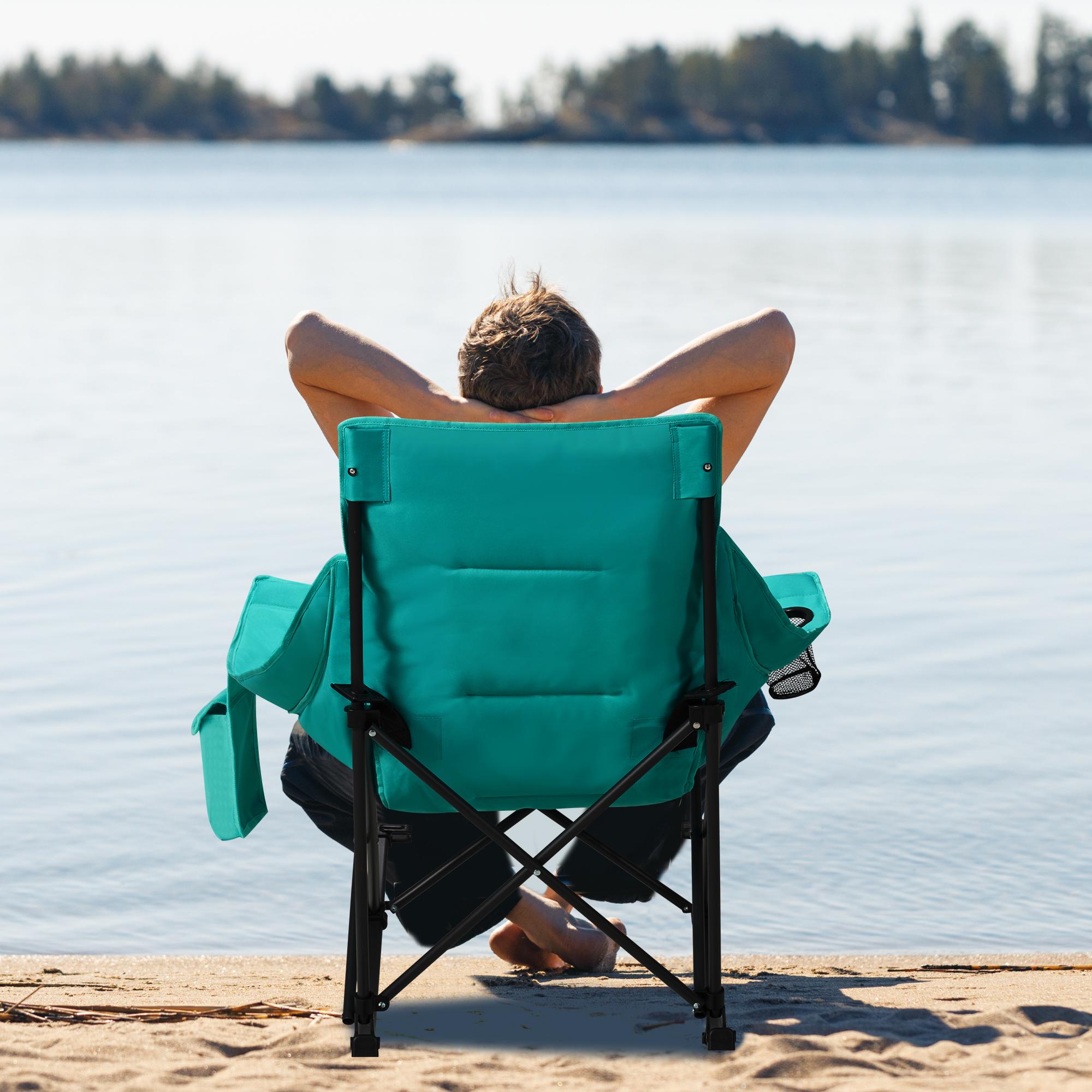 Oversized Rocking Camping Chair with Headrest & Cup Holder - 400lbs Capacity, 600D Oxford Fabric, Easy Fold Portable Outdoor Rocker Chair for Camping, Backyard, Beach, Green