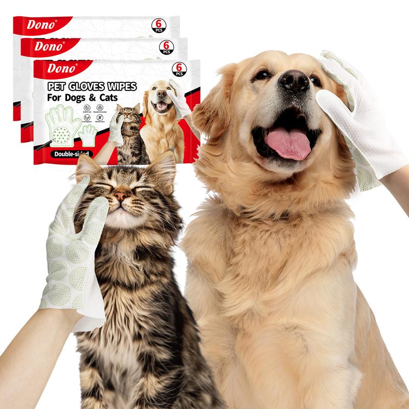 Dono Disposable Pet Grooming Glove Wipes for Dogs & Cats 18 PCS Easy Quick Cleaning Deodorizing Double-Sided Texture Hypoallergenic for Sensitive Pets Kitty Fathersdaygift