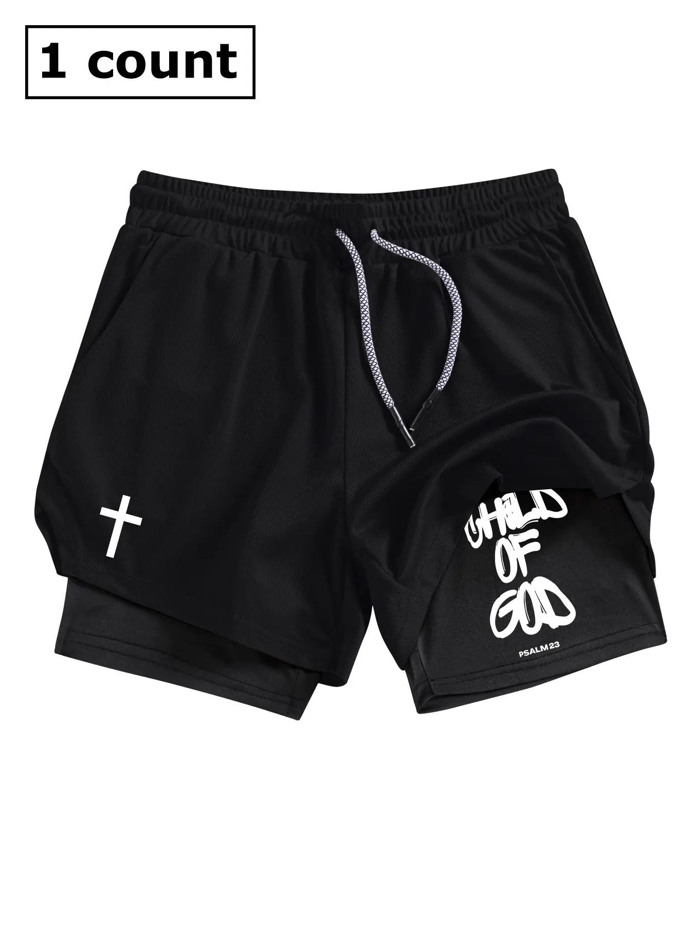 Men's Cross Print Pocket Gym Shorts, Graphic Fitness Shorts, Streetwear Sports Shorts, Regular Fit Breathable Quick Drying Shorts for Gym Workout Running, Casual Men's Sportswear for Summer