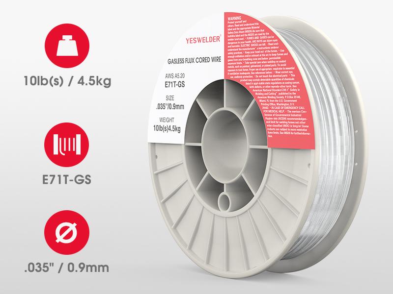 YesWelder E71T-GS Gasless Flux Core Welding Wire | 10LB Spool .030"/.035" Diameter Self-shielded Mild Carbon Steel MIG Wire