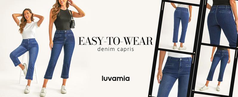 Luvamia Capri Jeans for Women High Waisted Slim Straight Stretchy Denim Capris Pants with Welt Pockets Casual Cropped Jeans Basic Bottom Minimalist