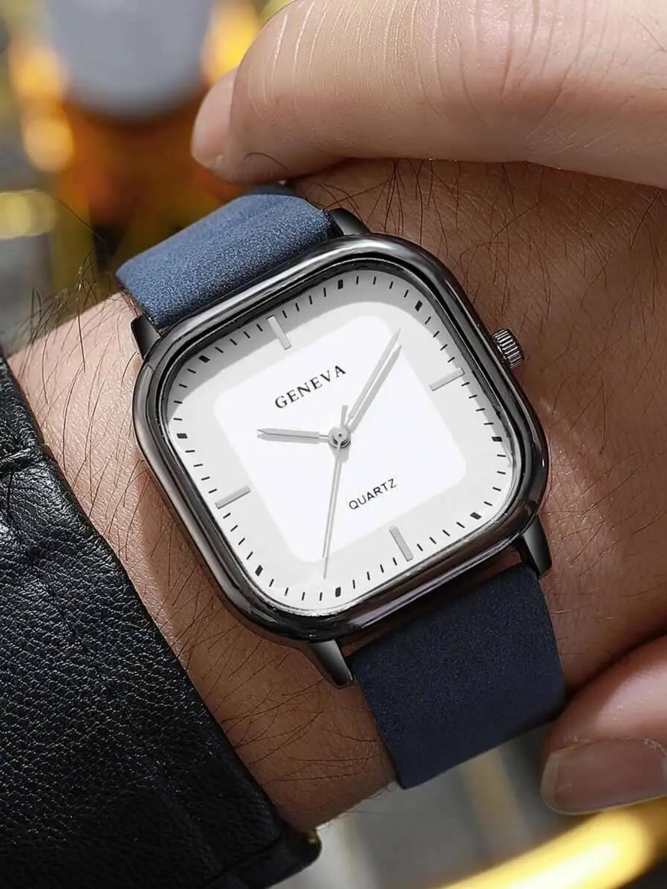 Elegant Fashion Business Leather Strap Square Men's Watch, Rectangular Analog Quartz Watch, Perfect Gift for Valentine's Day and Birthday