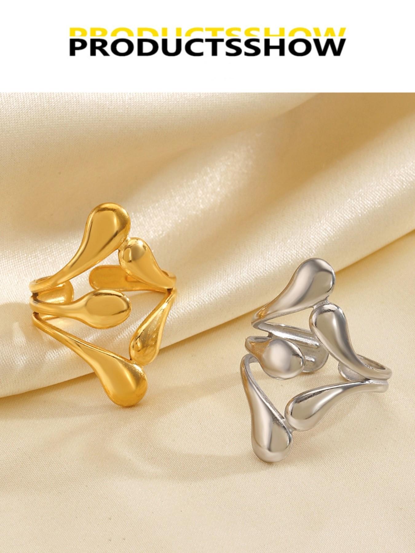 Trendy Liquid Metal Open Ring, Elegant Teardrop Design, Waterproof and Fade-Resistant, One Size Fits All, Perfect for Layering, Ideal for Fashionistas