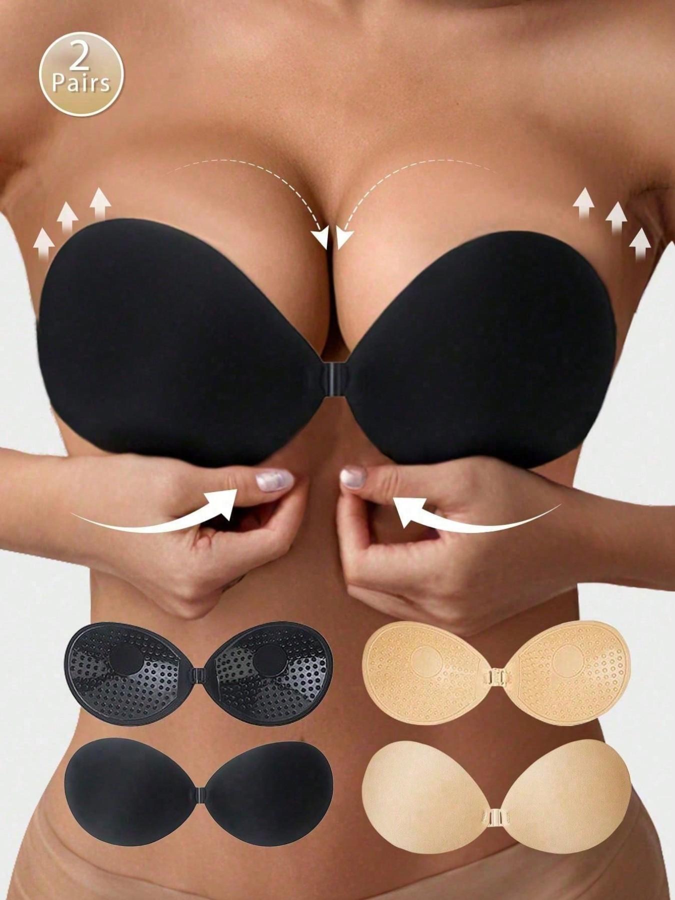 2 Pairs Women's Invisible Bra Stickers, sticky bra ，push up bra，Self-Adhesive No Strap Push-Up Underwire Free Wireless Bra, Suitable for Backless Dresses and Wedding Bras strapless bra boomba sticky pads lingerie Medium