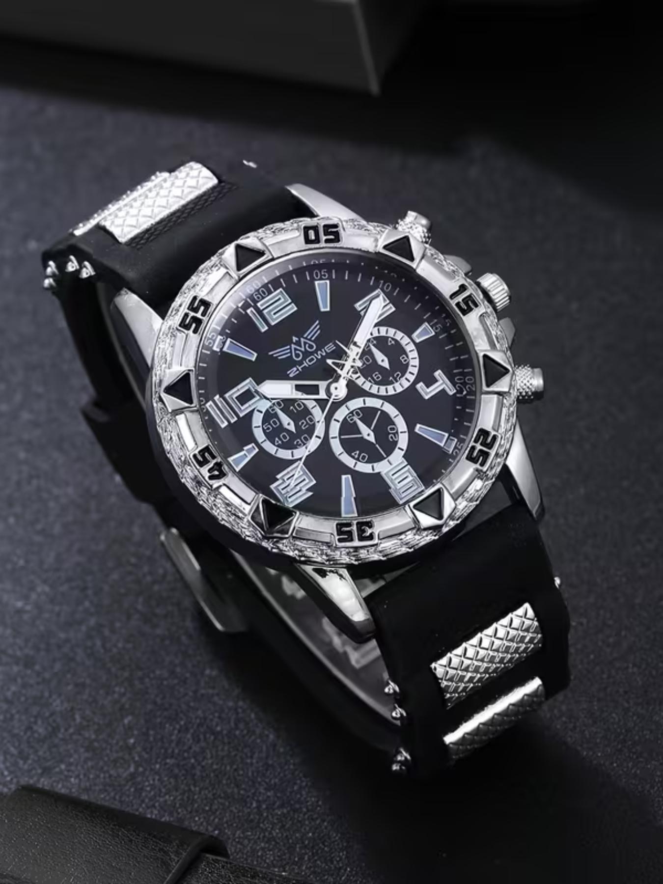 8pcs Men's Gold Watch Set, Fashion Quartz Watches, Vintage Necklace Ring Bracelet Set, Jewelry Sets, Perfect Gift for Him