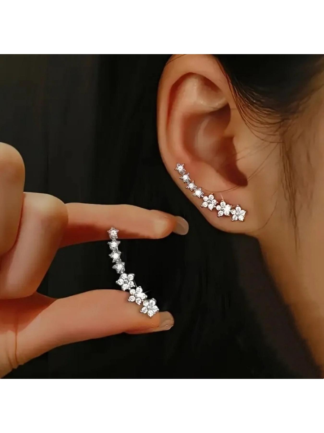 Diamond-studded stud earrings and ear cuffs, niche design, high-end cold style, temperament earrings, simple and versatile ear jewelry