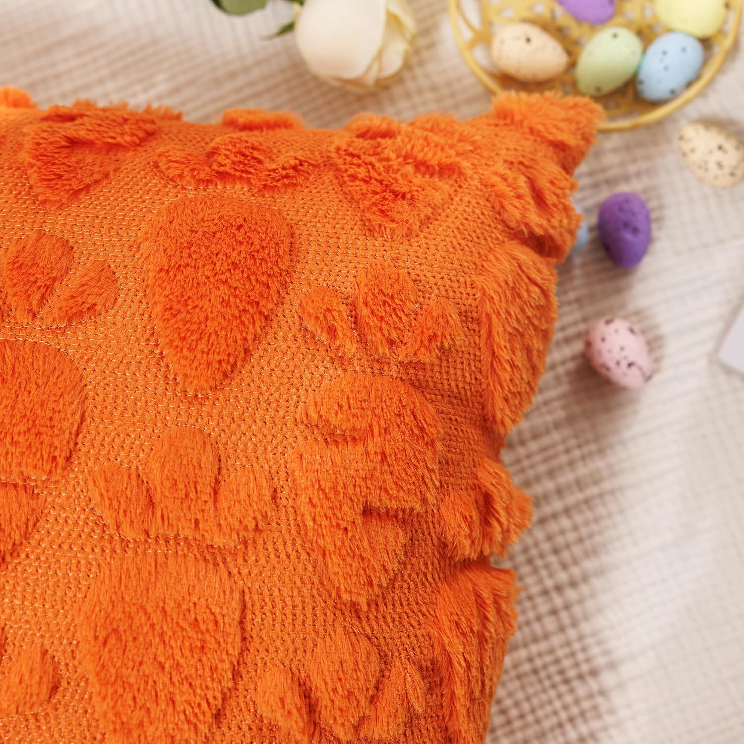 Easter Pillow Covers 18x18 inch, Set of 2 Soft Faux  Orange Carrot Throw Pillowcases for Bedroom Sofa Couch Living Room Spring Happy Easter Decorations