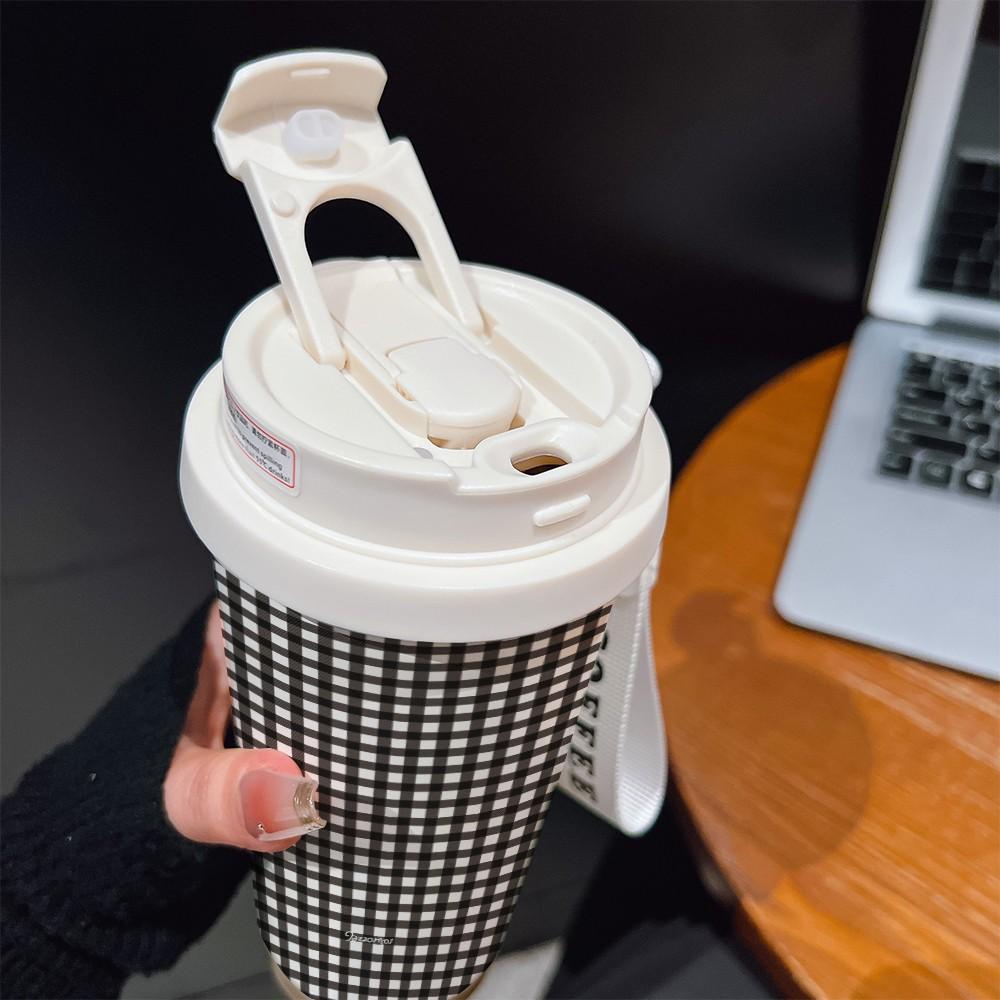 Abstract Chessboard Texture Coffee Cup, Portable Dual Drink Insulated Tumbler, Heat/cool Keeper, Boho Style, Office, Travel, Sports