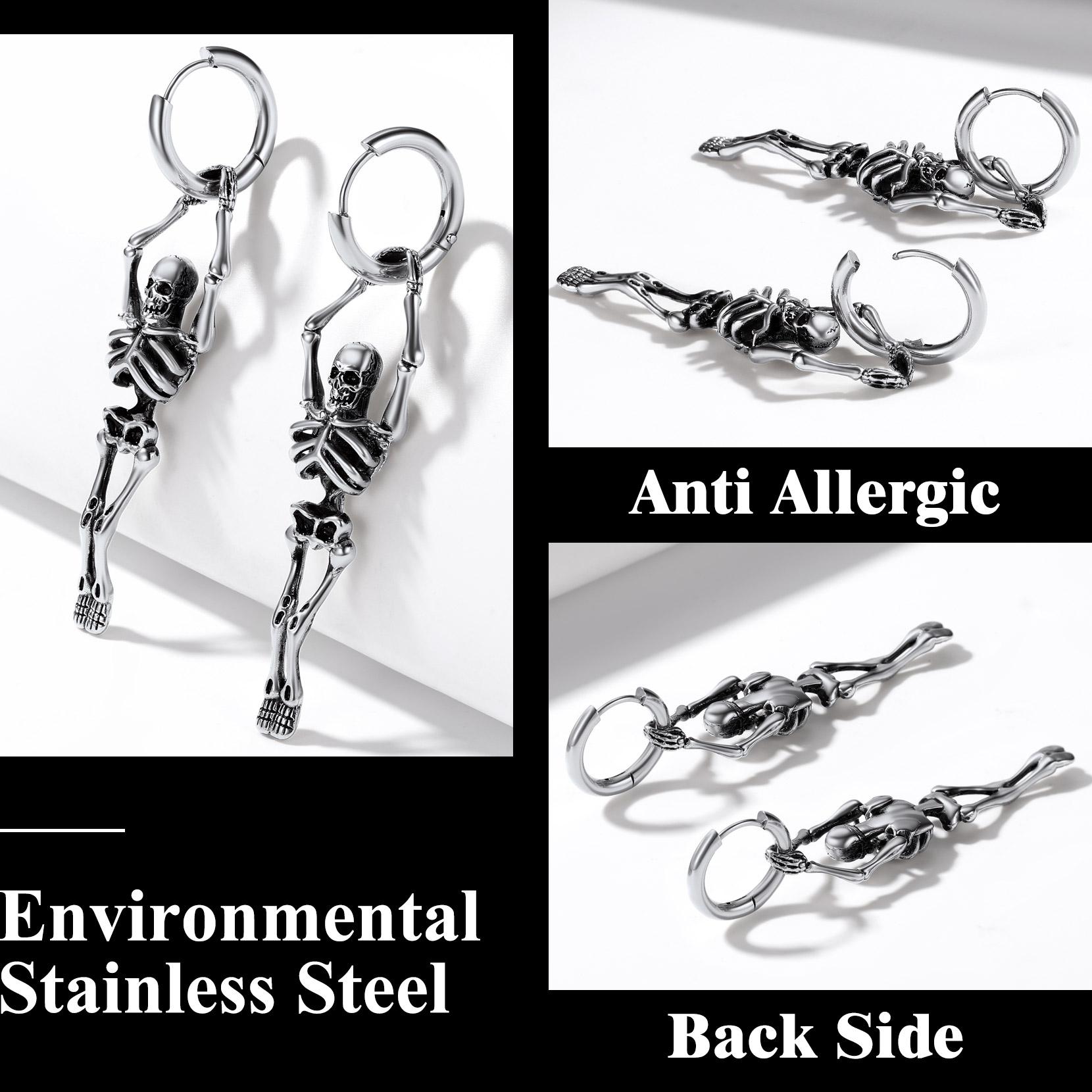 U7 Skull Skeleton Charm Hoop Earrings for Men Women Retro Vintage Gothic Skeleton Huggie Earrings Stainless Steel Dangling Earrings for Halloween U7 Skull Skeleton Charm Hoop Earrings for Men Women Retro Vintage Gothic Skeleton Huggie Earrings Stainless Steel Dangling Earrings for Halloween