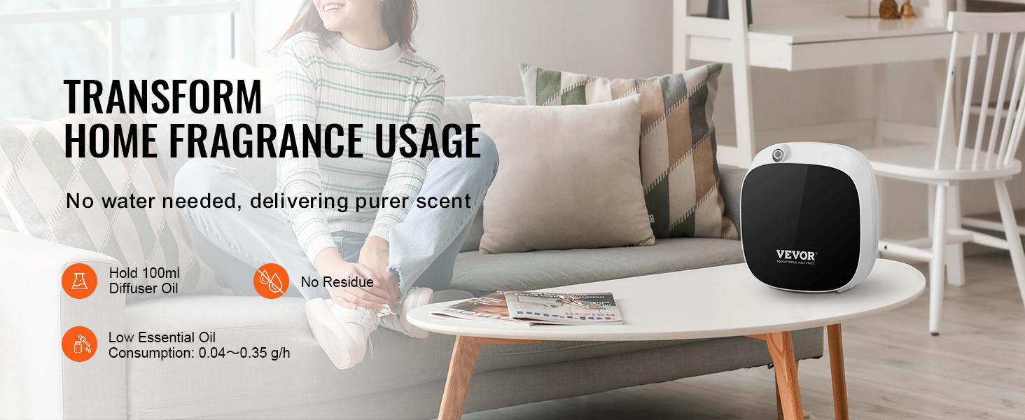 VEVOR Scent Air Machine, 100ml Bluetooth Smart Essential Oil Diffuser, 1000sq. ft Waterless Scent Diffuser with Cold Air Technology, Aromatherapy Diffuser Machine for Home, Office, Hotel, Spa
