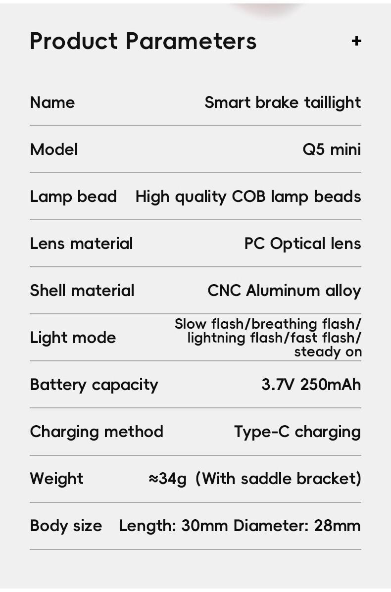 ROCKBROS Bike Taillight Rechargeable Waterproof Smart Auto Brake Sensing Rear Light Q5Mini LED Bike accessories