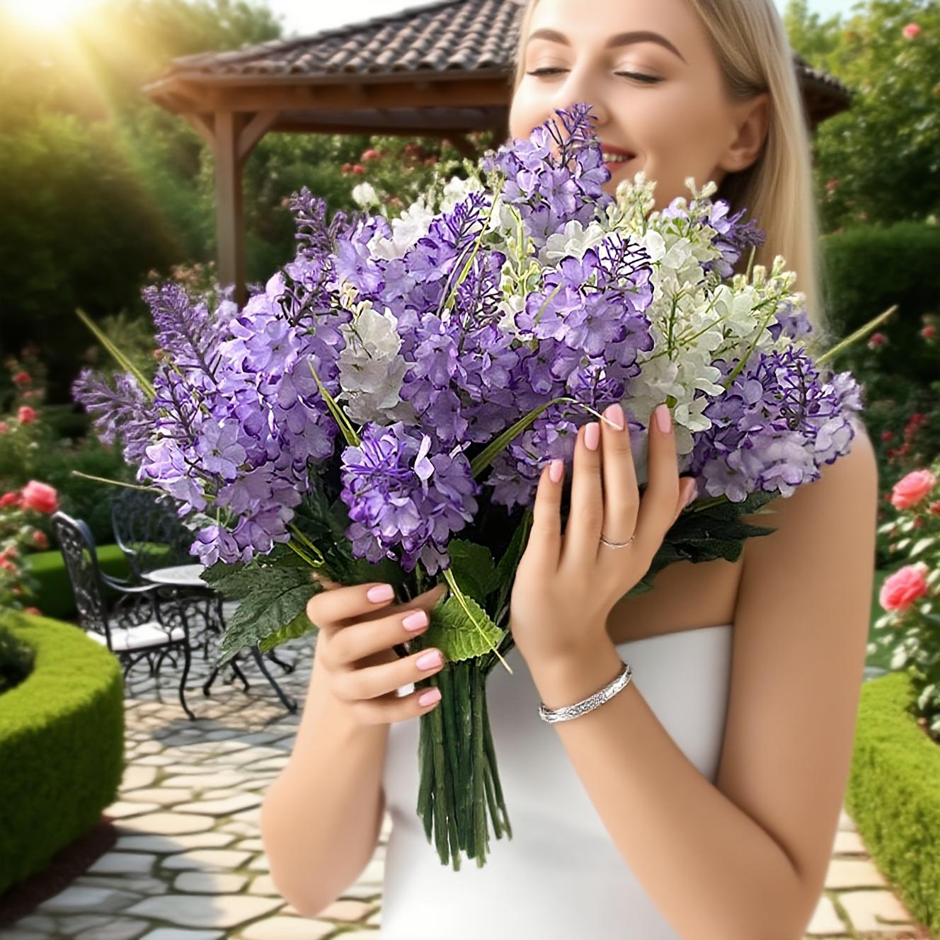 A Bouquet of 30 Artificial Flowers in White And Purple Hyacinths, Fade-Resistant And Low-Maintenance for Outdoor Use, Suitable for Indoor And Outdoor Weddings, Gardens, Offices, And Parties | Spring And Summer Decorative Floral Arrangements