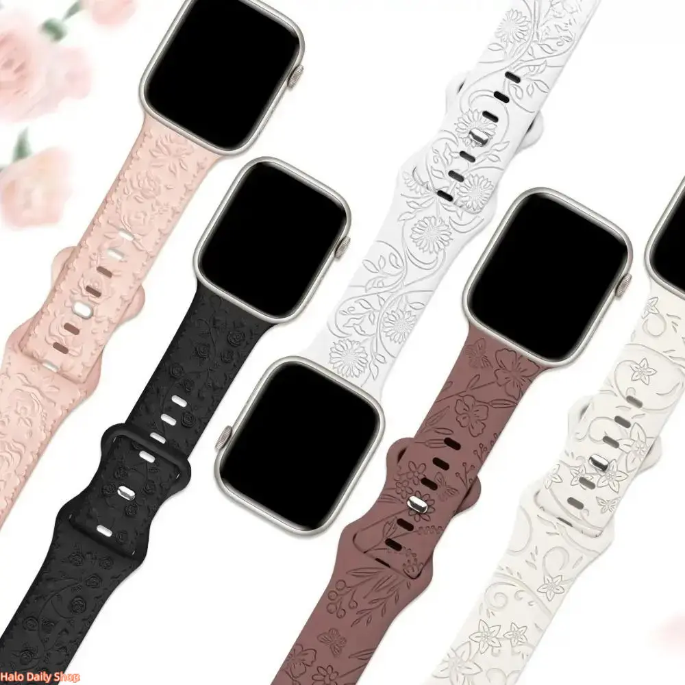5-Pack Floral Silicone Watch Bands Accessory Set for Apple Watch, 38-49mm Soft Breathable Sport Straps, Accessories