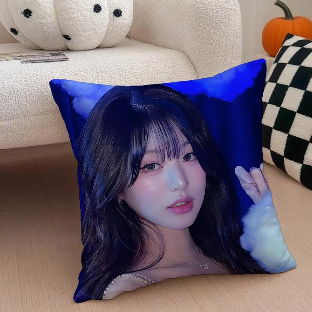 Korea kpop singer idol Jang Wonyoung Pillow Case Anti-dustmite Pillowcase Sofa Cushion Cover with Invisible Zipper Silky Short Plush Polyester Microfiber Fabric White Available in Different Sizes for Home Bed Use