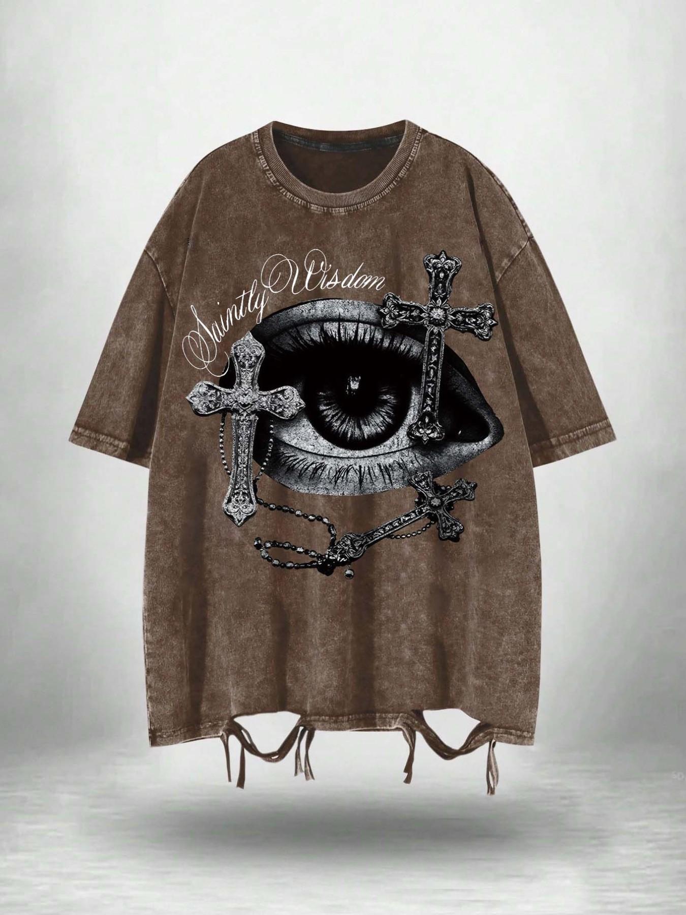 Y2K Grunge Child of God T-Shirt, Vintage Washed Eye Print Graphics 