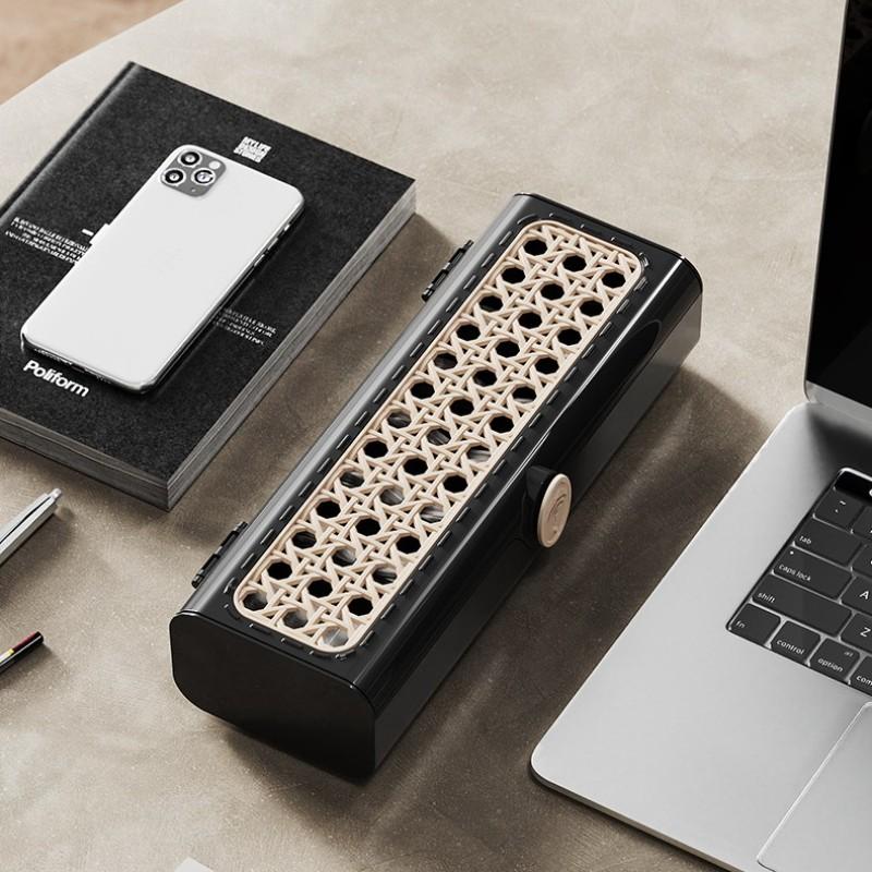 Vintage Woven Style Retro Flip-Top Storage Box, Adjustable Compartments, Data Cable Organizer, Desktop Wire Management, Universal Setting