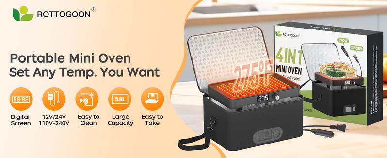 Portable Oven, 12V 24V 110V-240V Car Food Warmer Portable Personal  Electric Heated Lunch Box for Meals Reheating & Raw Food Cooking for Road Trip/Camping/Picnic/Family Gathering(Black) home portable electronic food heater adult portable food heater
