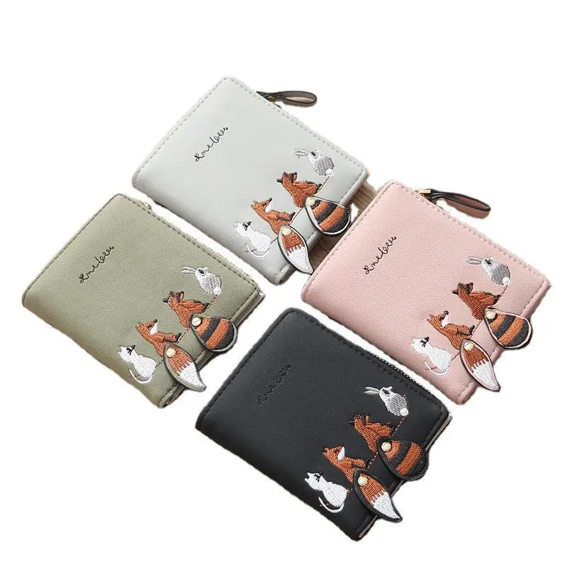 Women's Korean Style Wallet, Playful Bifold Design - Compact and Lightweight Short Change Purse with Card Slots for Students, Personalized, Pu Leather, Bifold/Trifold Wallet, Coin, Cute, Female