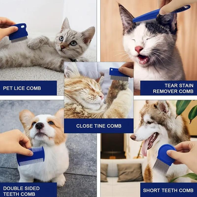 6-Piece Pet Flea Comb Set, Polypropylene Material, Fine Tooth Grooming Combs for Cats, Dense Teeth Design for Flea Removal and Hair Shedding Control, Clean