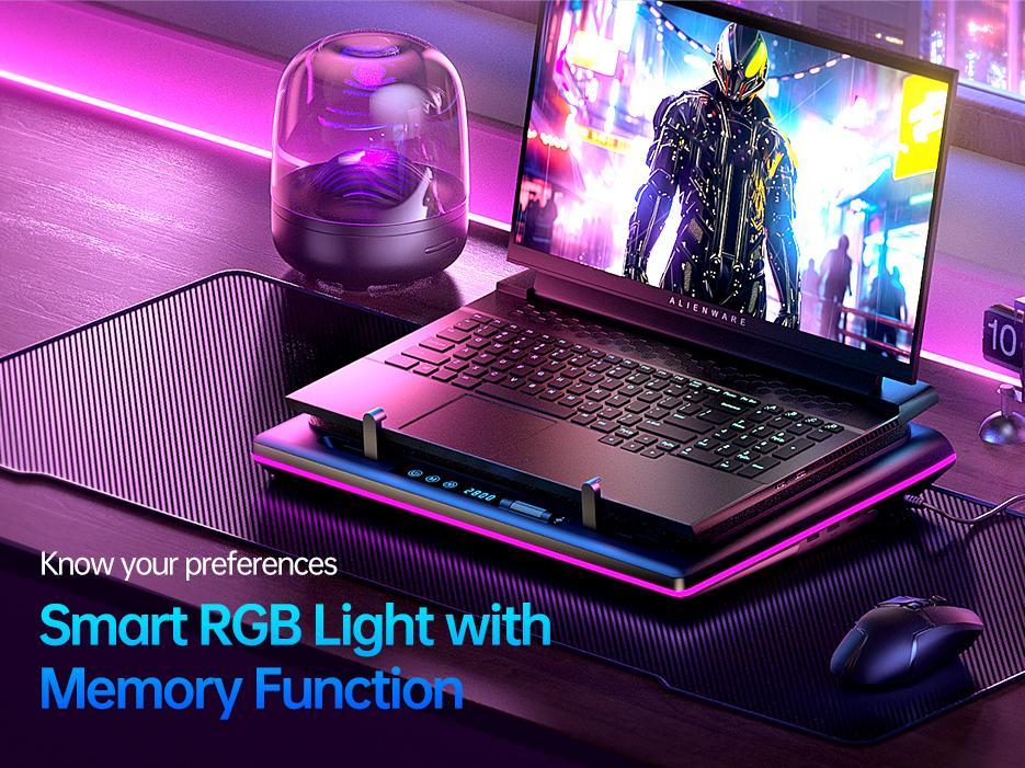【Limited time 】llano RGB Laptop Cooling Pad, Gaming Laptop Cooler with Powerful Turbofan, Fast Cooling Laptop 15.6-21in, Adjustable Speed, Touch Control, LCD Screen