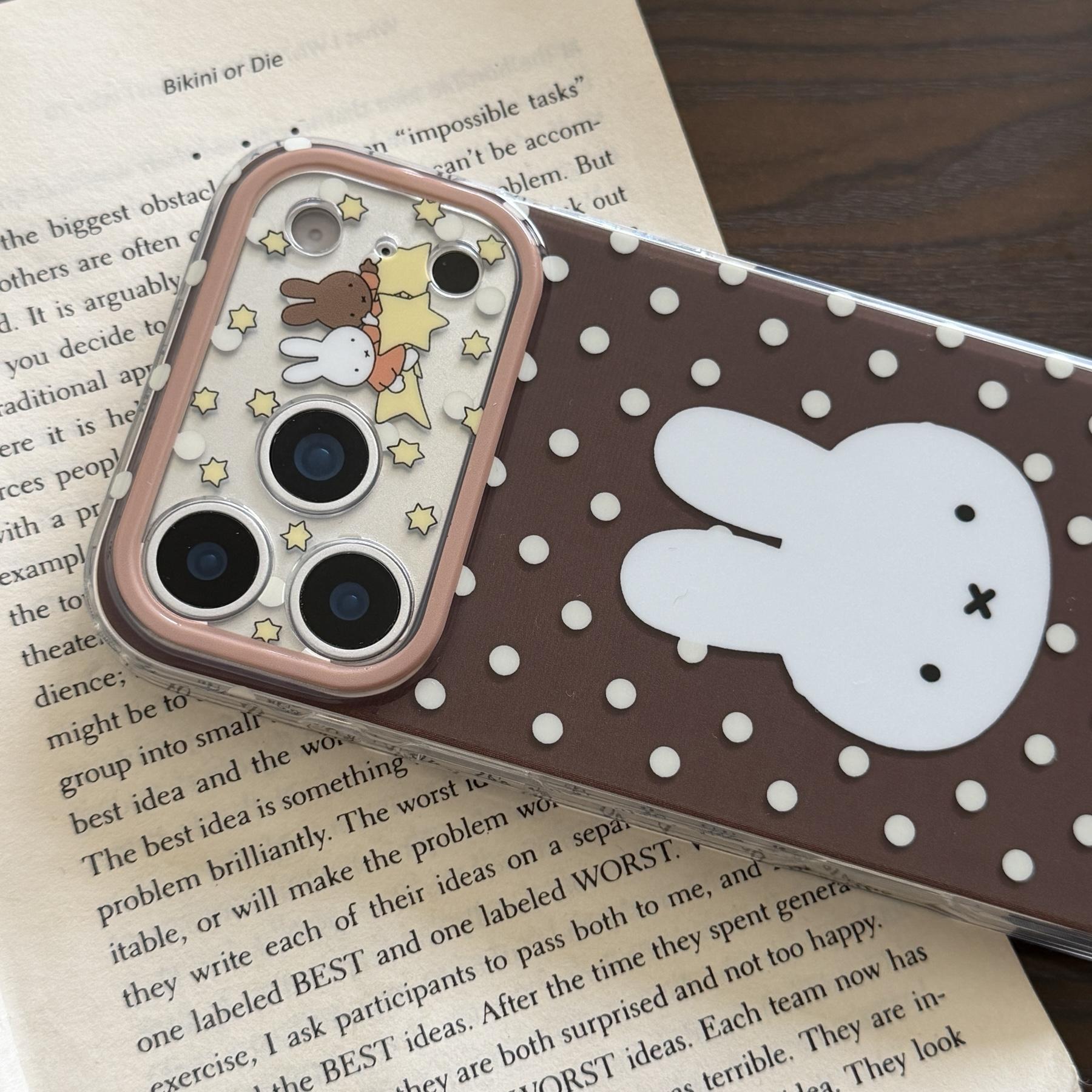 Bottom Polka Dot Miffy Case for Apple iPhone 17 Pro Max, 16 Pro Max, 15 Pro Max, 14 Pro, Creative Fashion Protective Phone Case Cover