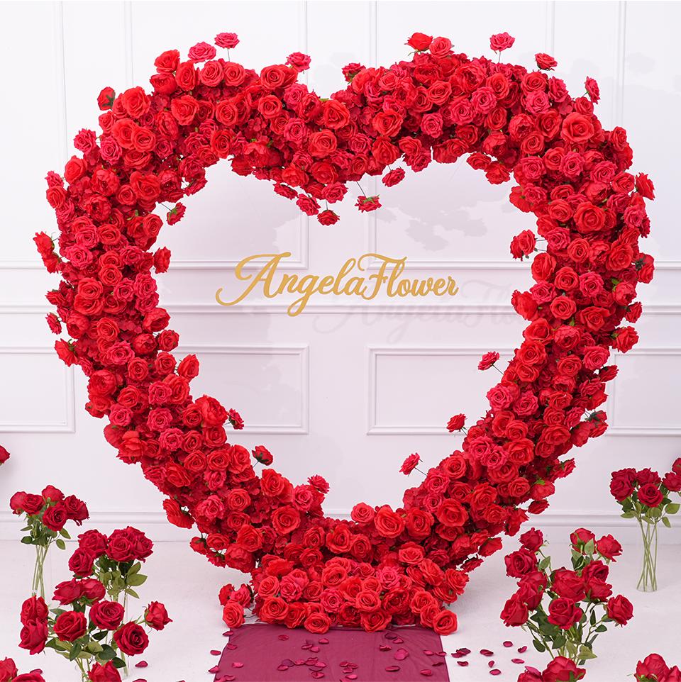 A8869 Luxury Red Rose Floral Arrangement Cloth Base Heart-Shaped Arch Props